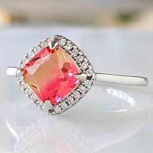 Elegant Pink and Peach Tourmarine and Sterling Silver Women's Ring